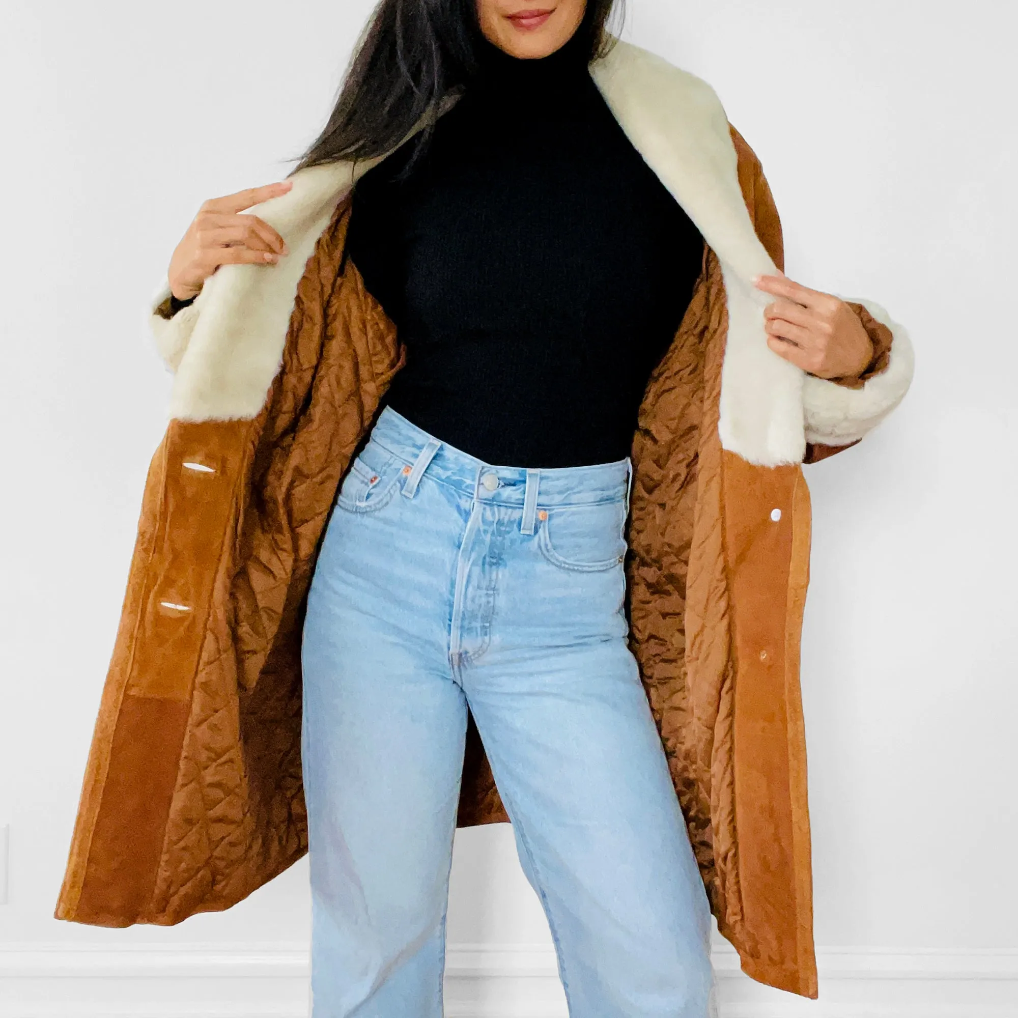 1980s Suede and Faux-Fur Quilted Coat