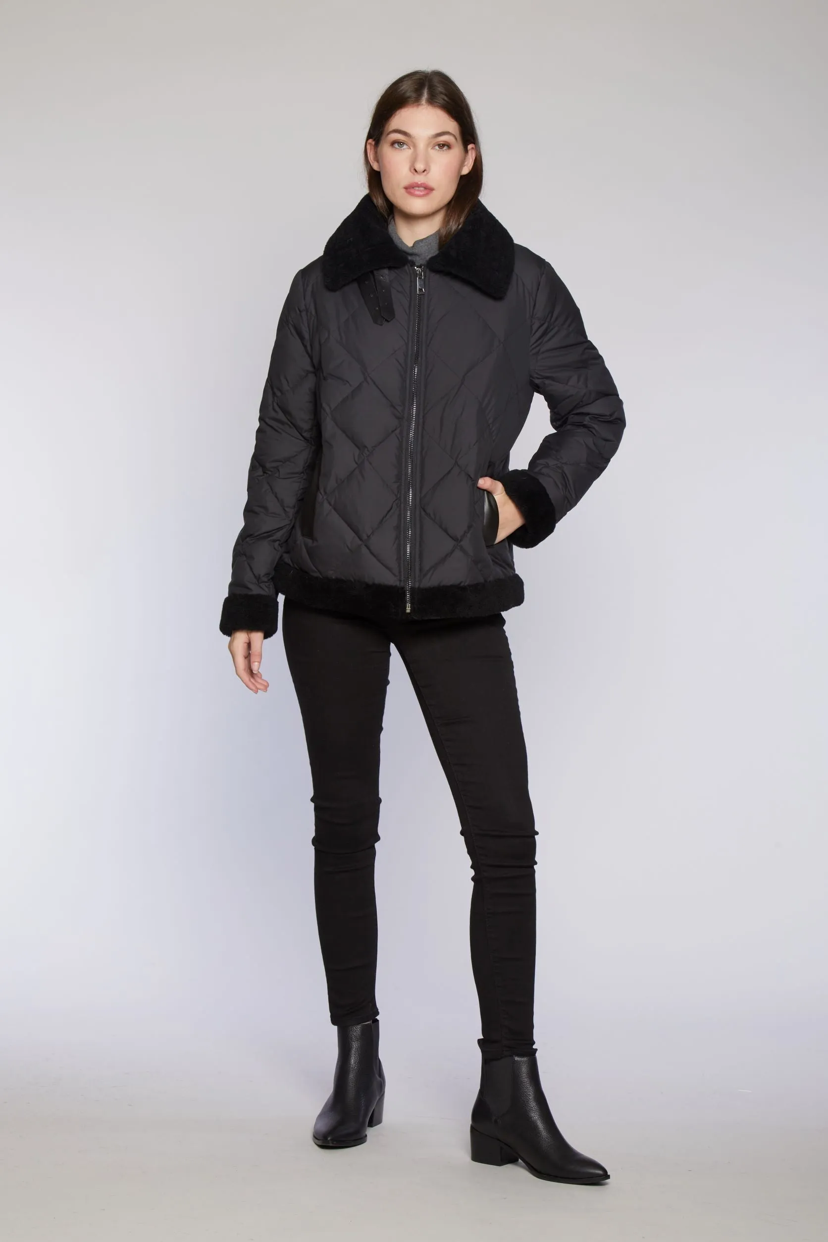 #223 Vegan Fur Contempo  Quilted Moto Jacket   Clearance  $175