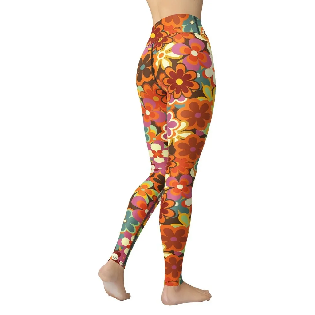 70s Flower Pattern Yoga Leggings