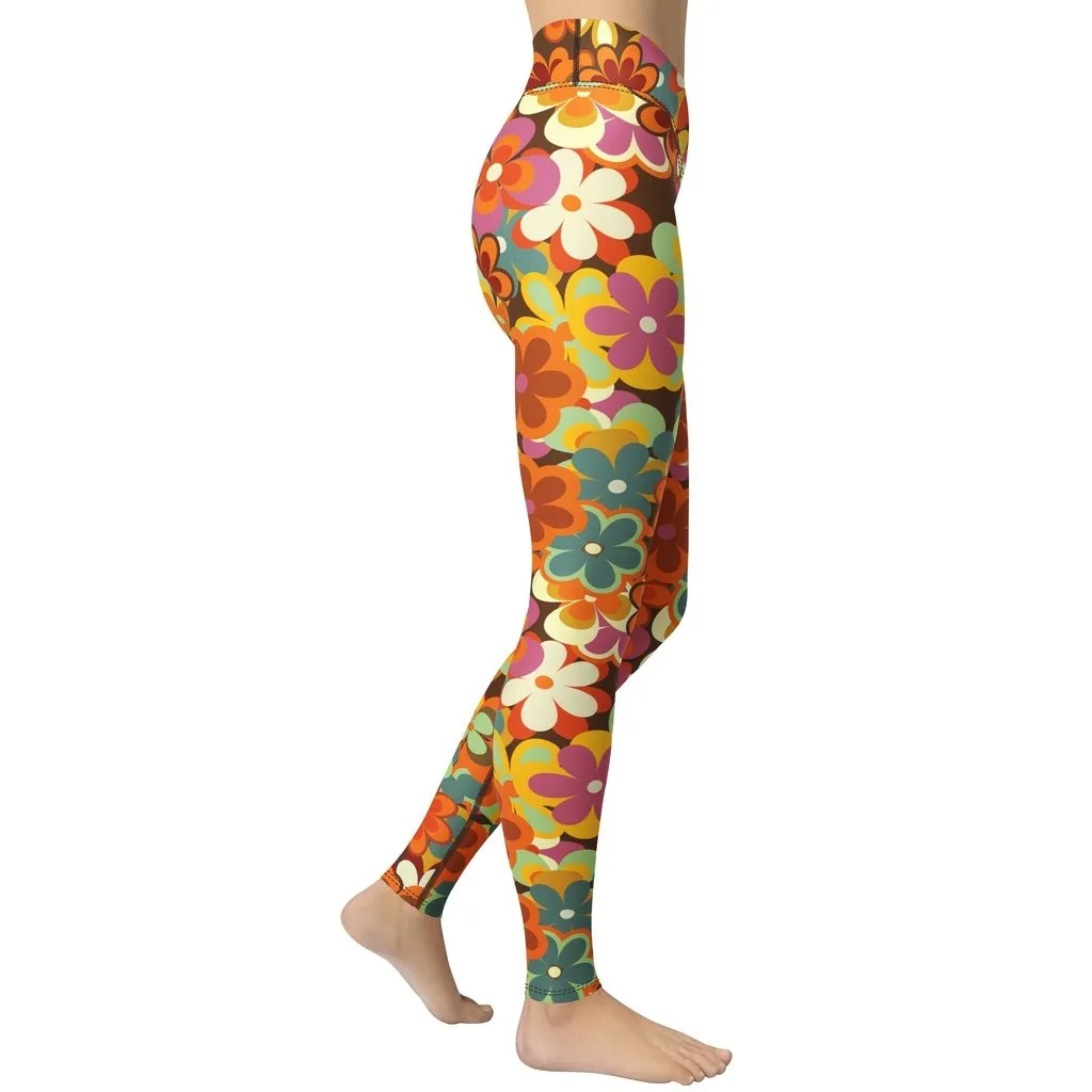 70s Flower Pattern Yoga Leggings