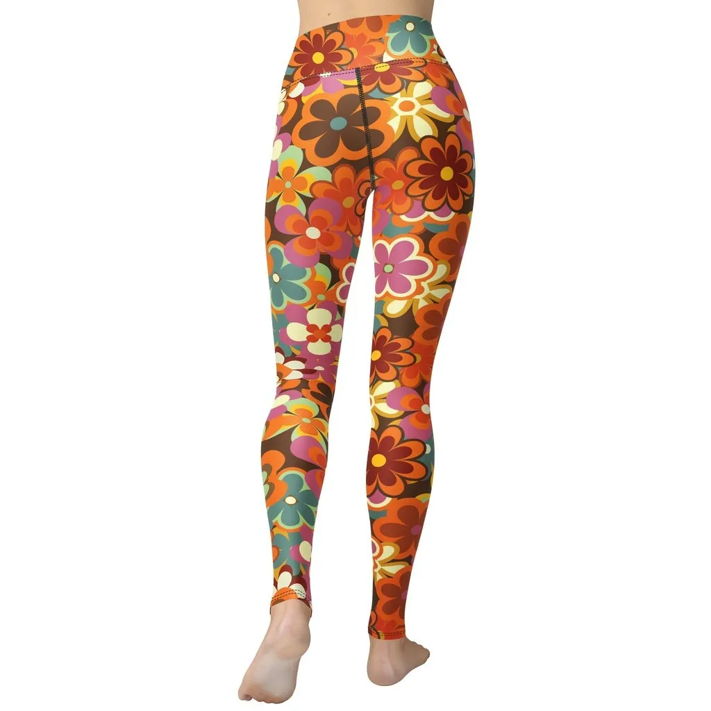 70s Flower Pattern Yoga Leggings