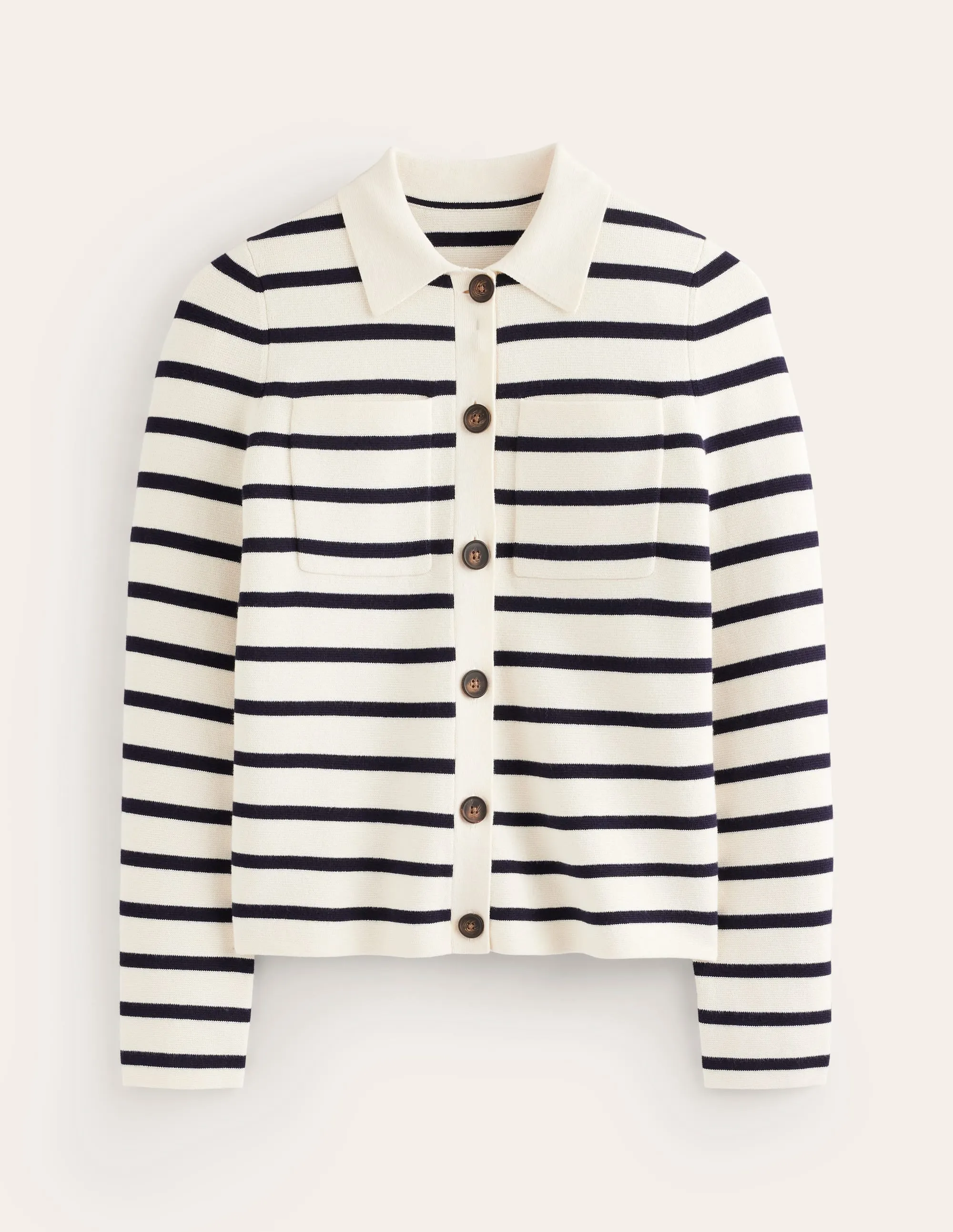 Astrid Knitted Shirt-Warm Ivory/ Navy