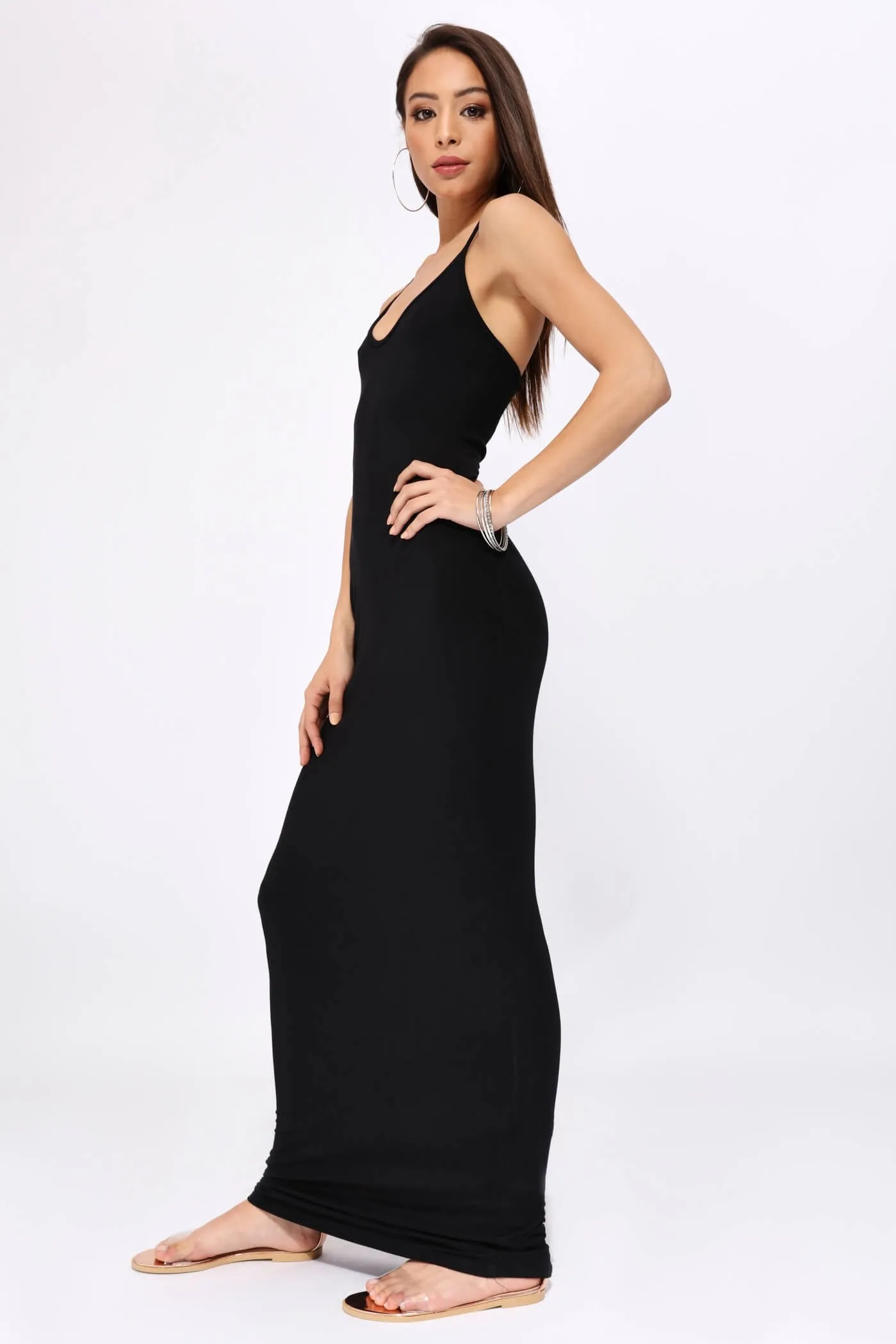 Black Jersey Bodycon Maxi Dress