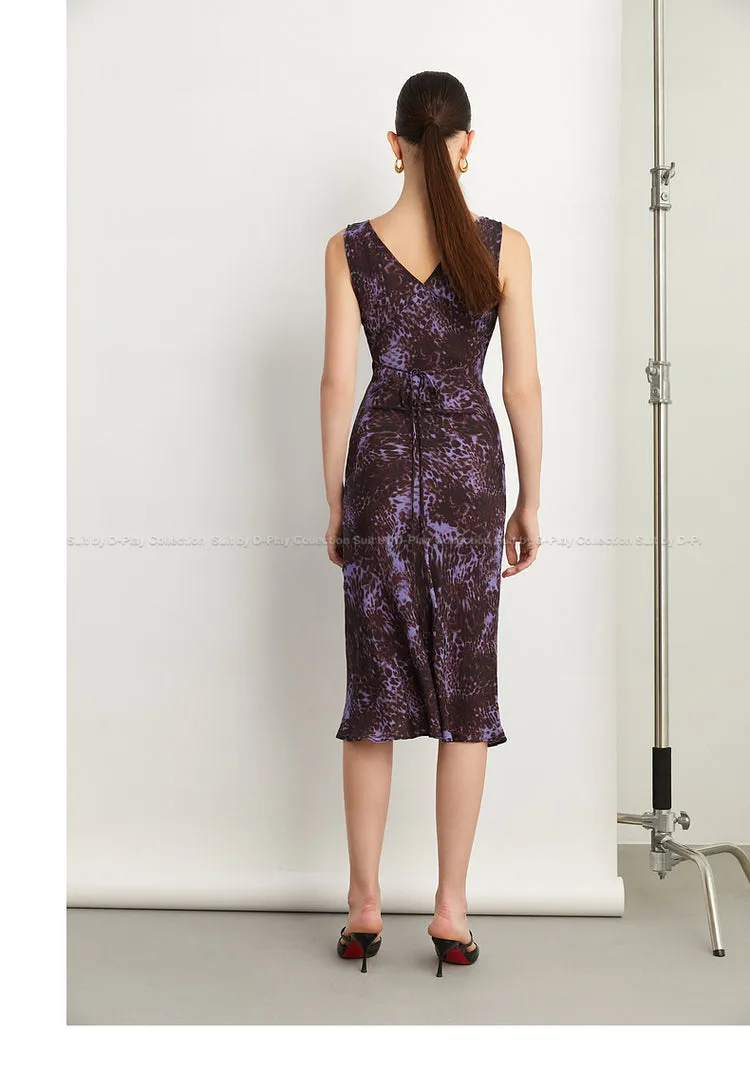 Black Label French holiday Style Purple V Neck Lacetic Sleeveless Dress - Osiiy