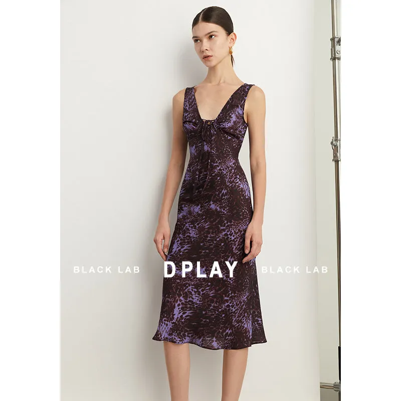 Black Label French holiday Style Purple V Neck Lacetic Sleeveless Dress - Osiiy