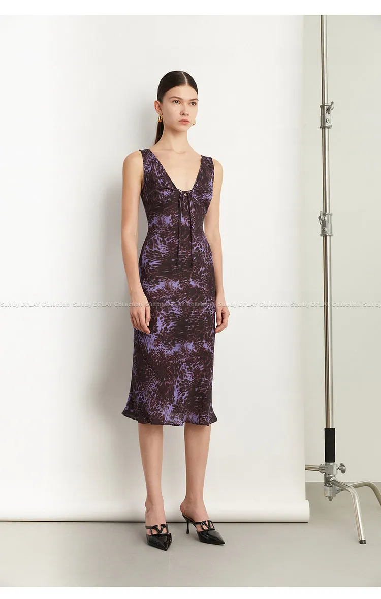 Black Label French holiday Style Purple V Neck Lacetic Sleeveless Dress - Osiiy