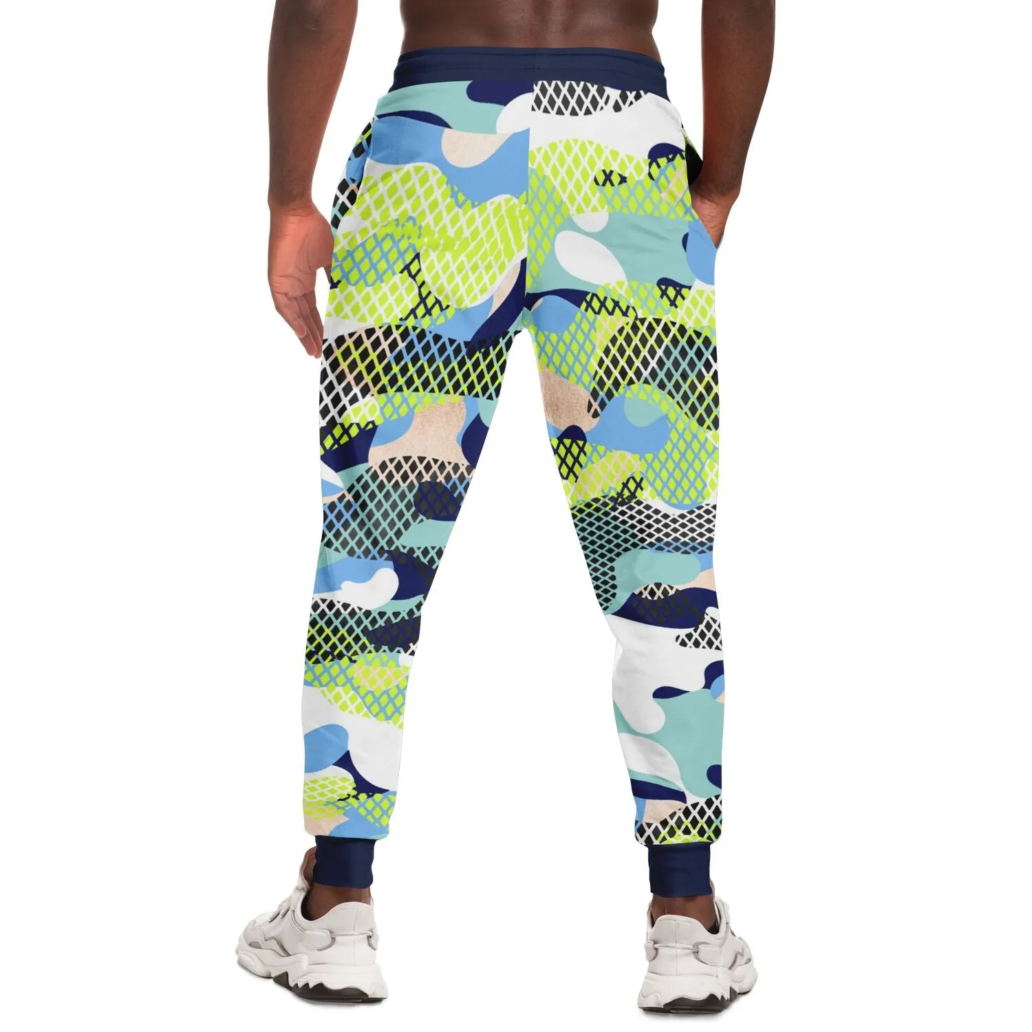 Blue and Lime Eco-Poly Camo Unisex Joggers