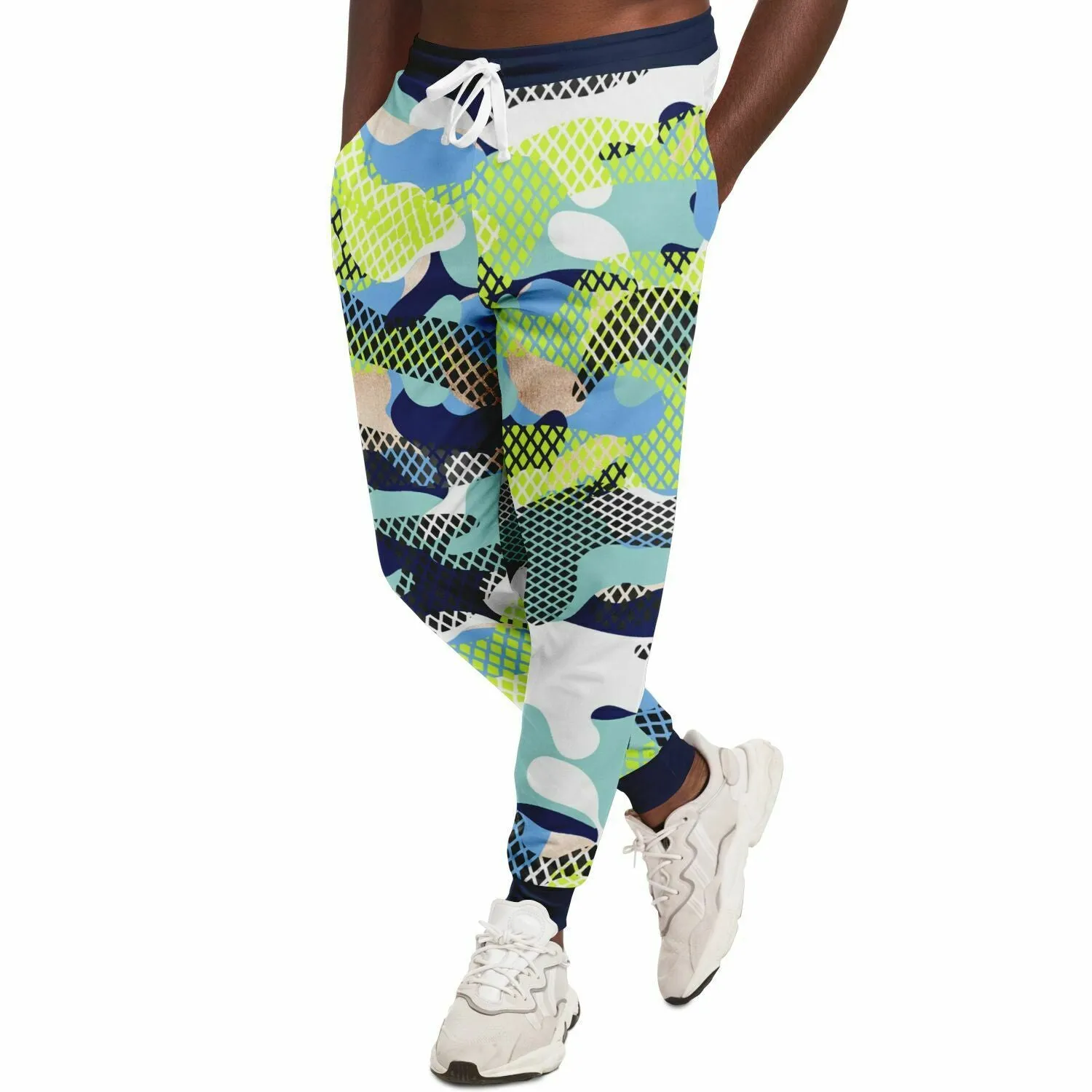 Blue and Lime Eco-Poly Camo Unisex Joggers