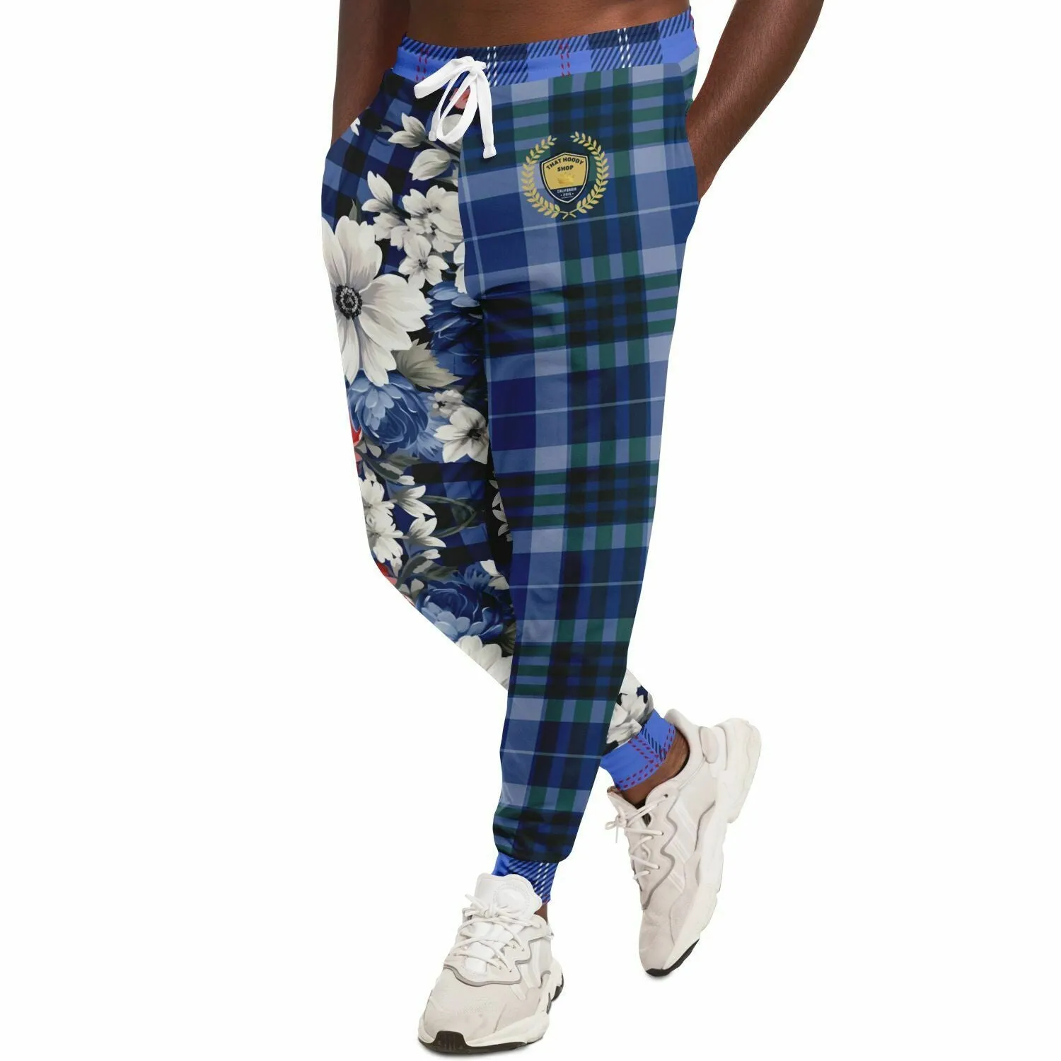 Blue Fashionista Floral Plaid Eco-Poly Unisex Joggers