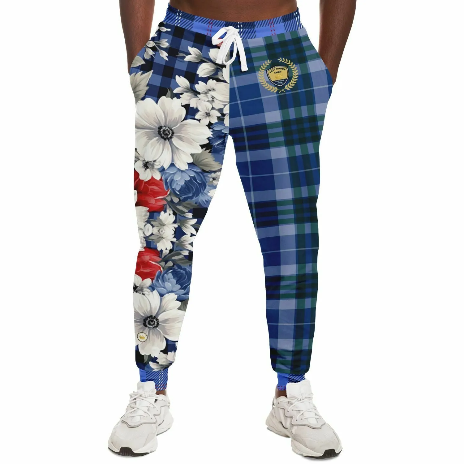 Blue Fashionista Floral Plaid Eco-Poly Unisex Joggers