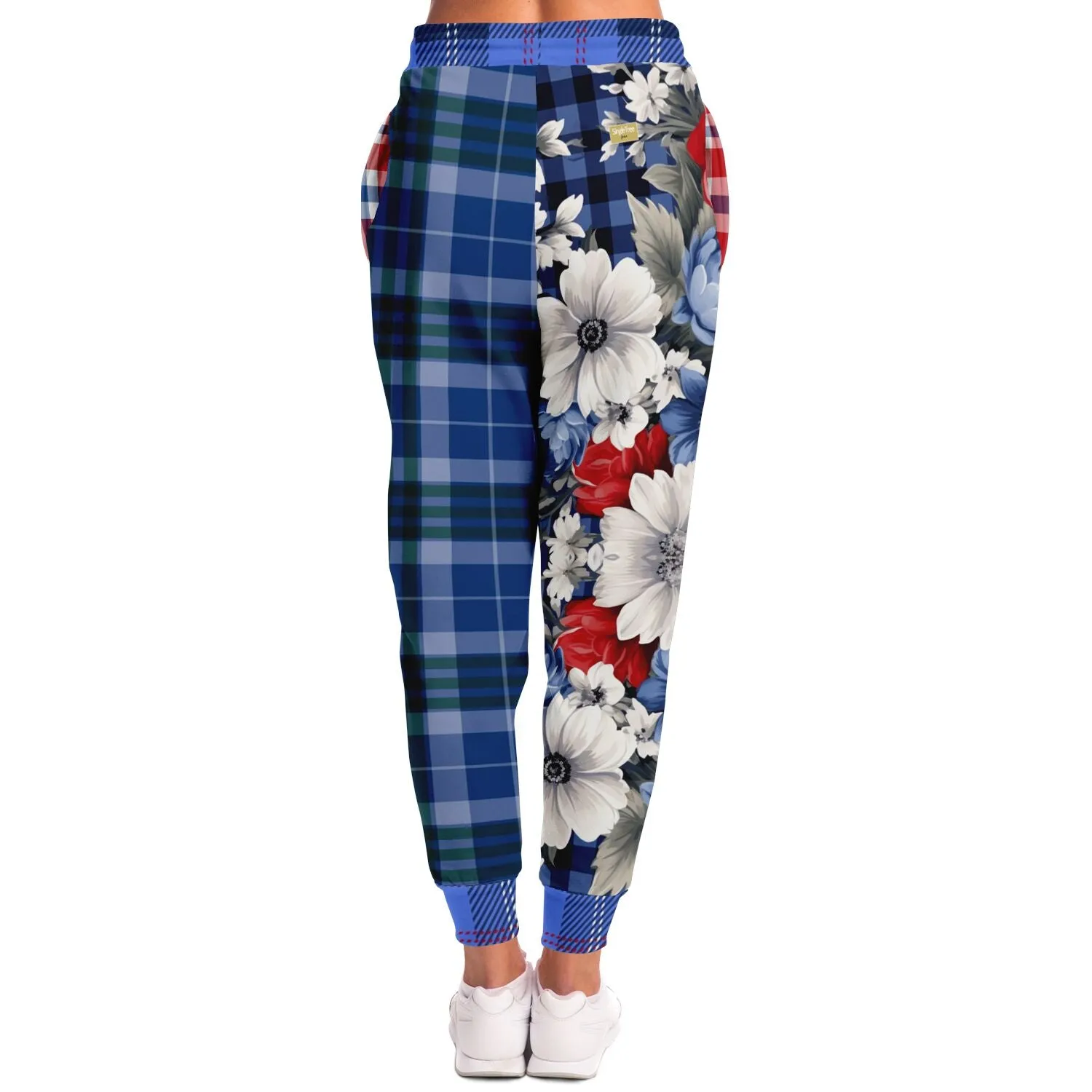 Blue Fashionista Floral Plaid Eco-Poly Unisex Joggers