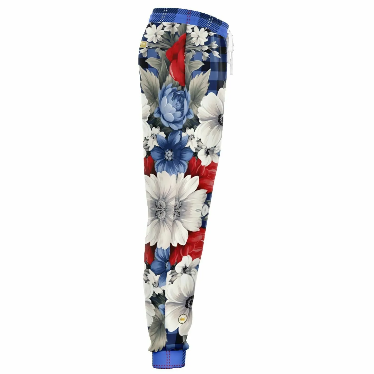 Blue Fashionista Floral Plaid Eco-Poly Unisex Joggers