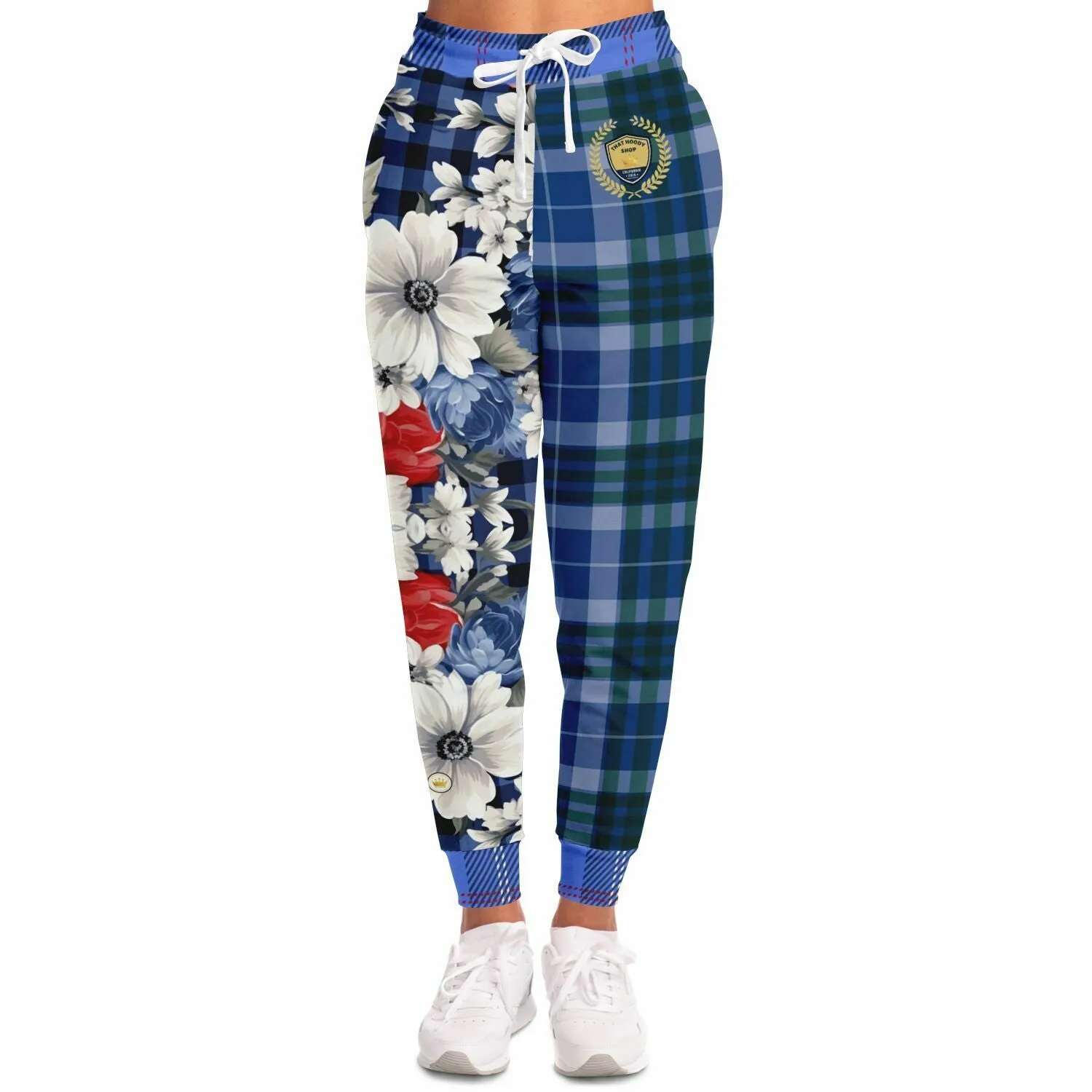 Blue Fashionista Floral Plaid Eco-Poly Unisex Joggers