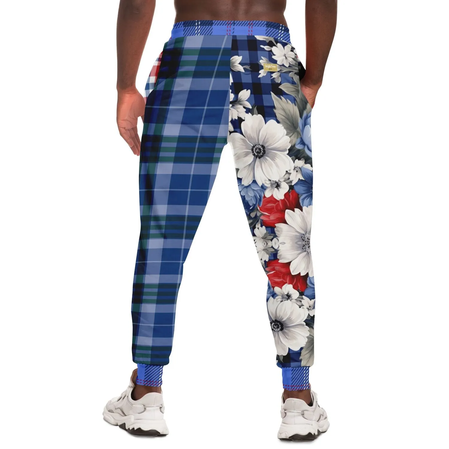 Blue Fashionista Floral Plaid Eco-Poly Unisex Joggers