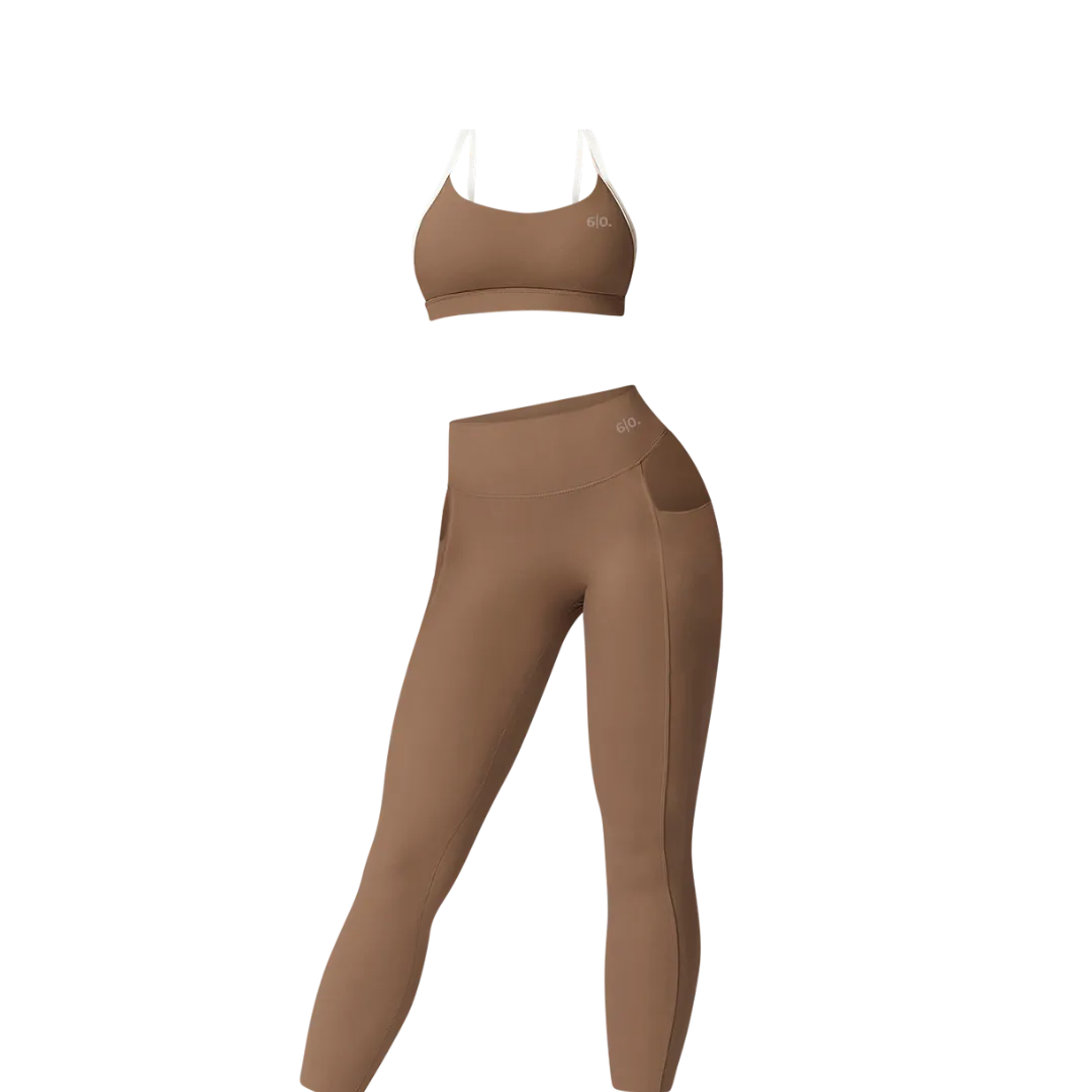 Brown soft material leggings & bra set