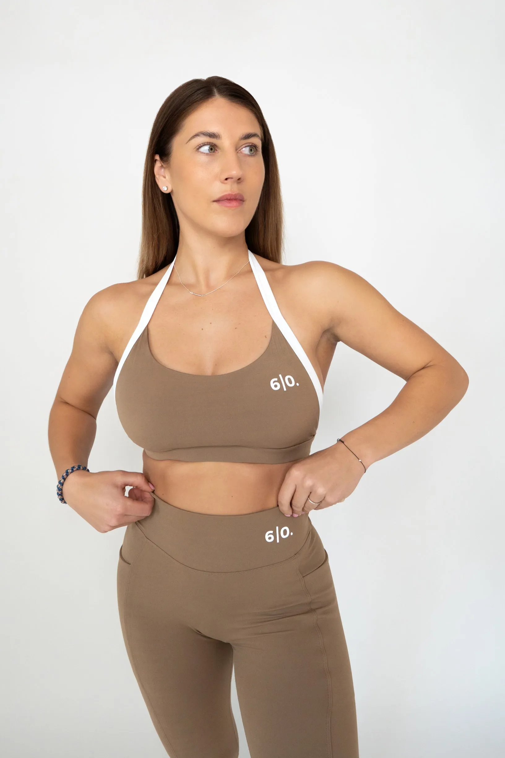 Brown soft material leggings & bra set