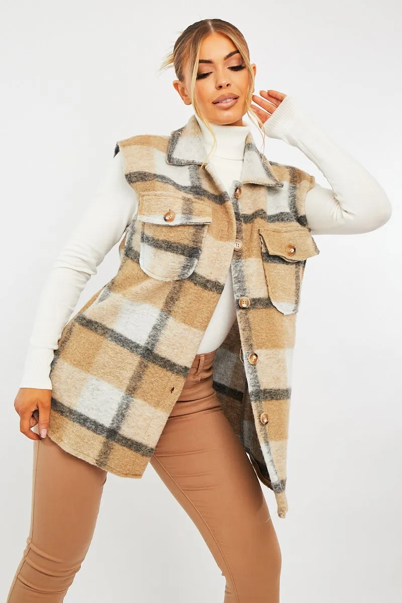 Camel Check Sleeveless Shacket - Brittanie