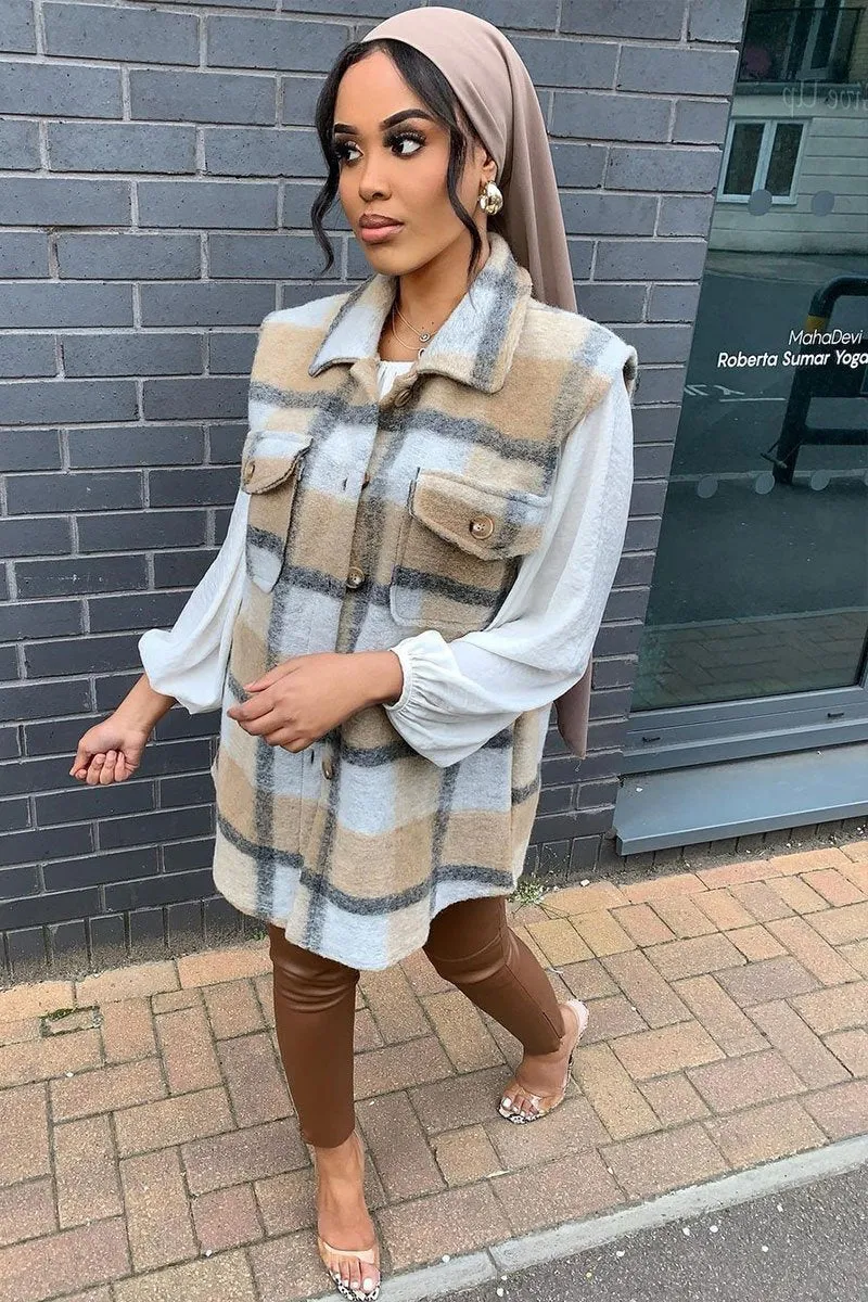 Camel Check Sleeveless Shacket - Brittanie