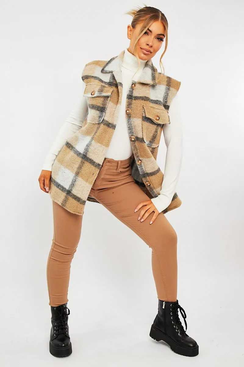 Camel Check Sleeveless Shacket - Brittanie