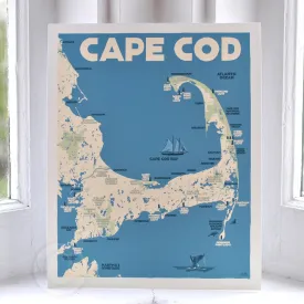 Cape Cod Map Art Print 8" x 10" Travel Poster By Alan Claude - Massachusetts