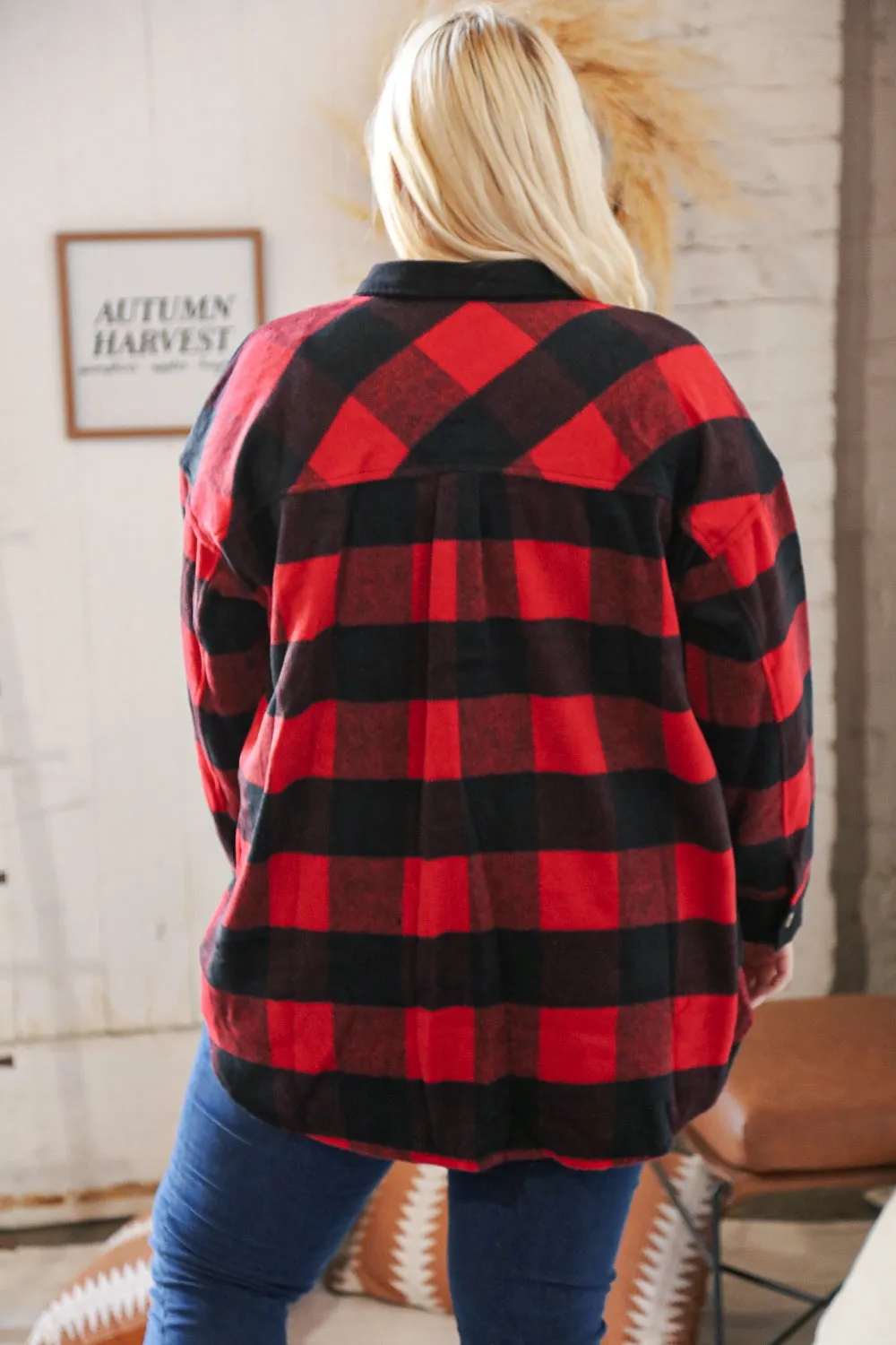 Christmas Red Flannel Plaid Button Down Shacket