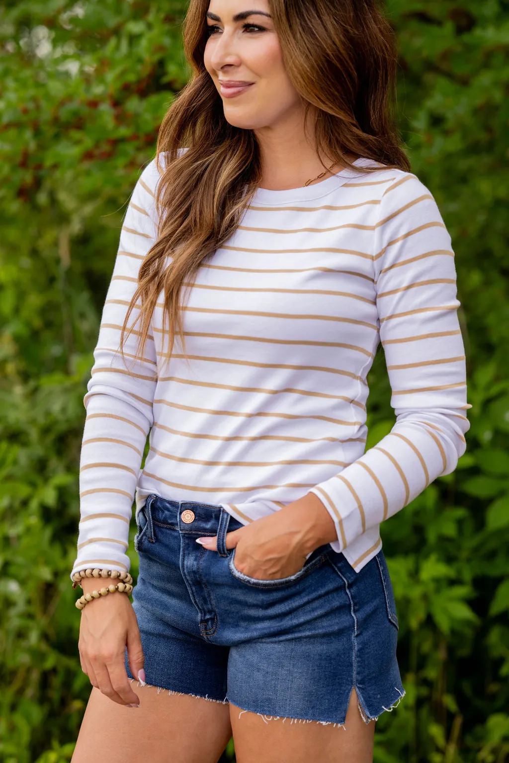 Classic Striped Side Slit Long Sleeve Tee