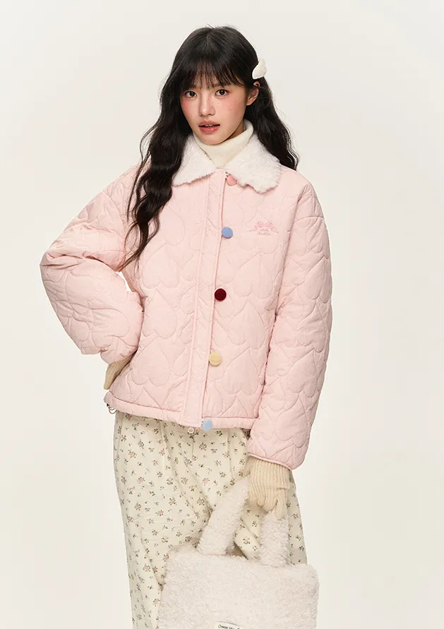 Colorful Button Fur Collar Quilted Jacket NTO0145