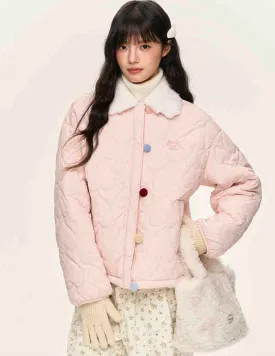 Colorful Button Fur Collar Quilted Jacket NTO0145