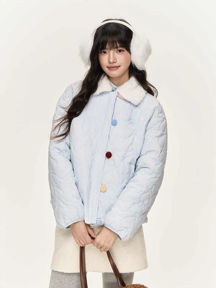 Colorful Button Fur Collar Quilted Jacket NTO0145