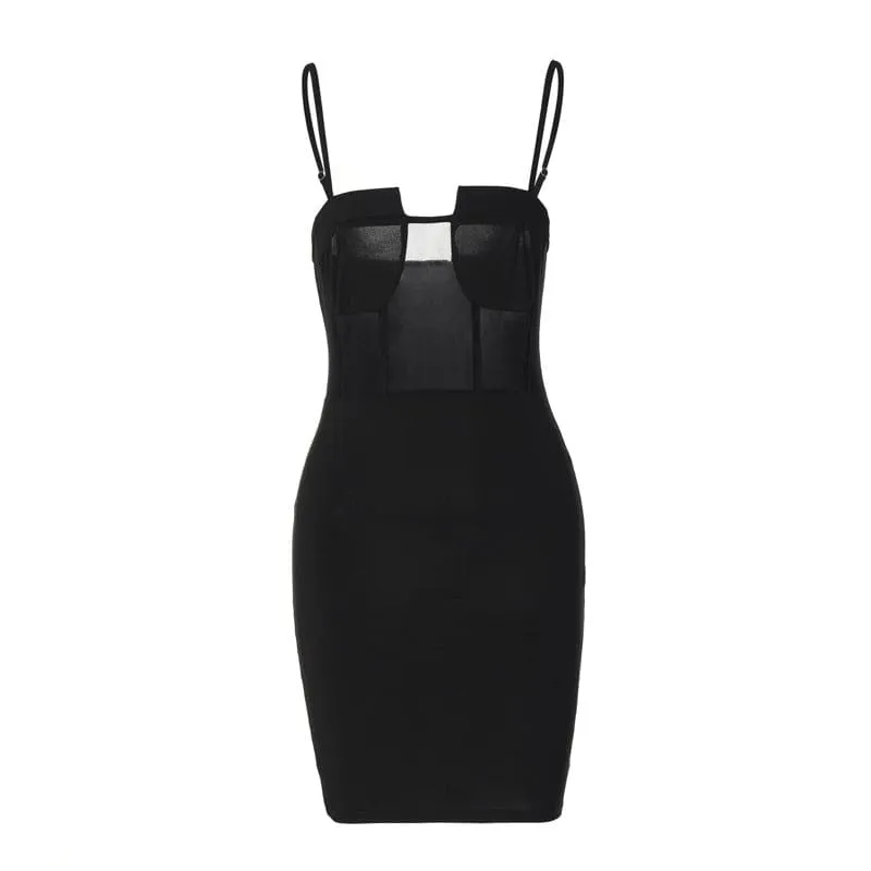 Contrast Panel Mesh Bustier Corset Bodycon Mini Dress