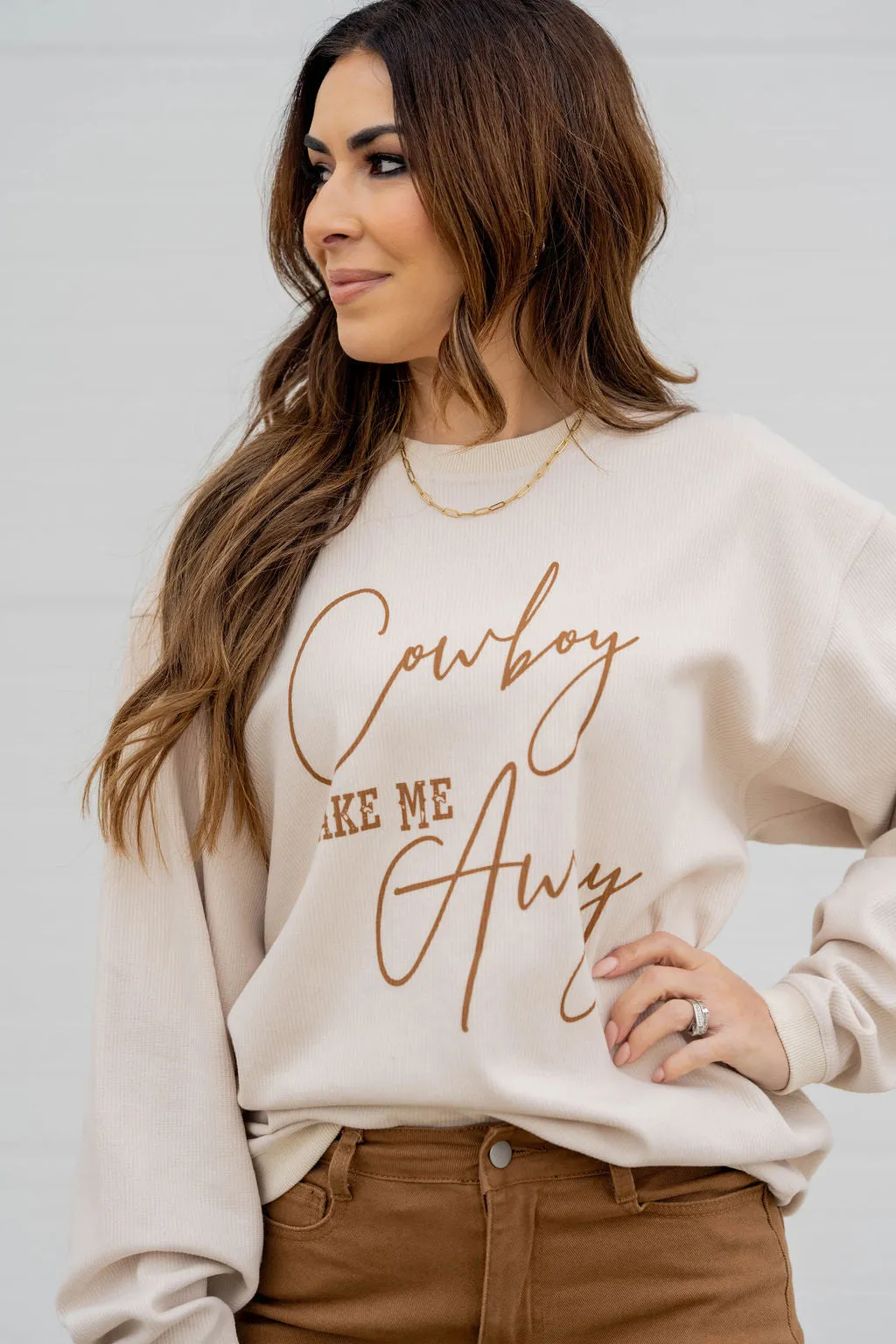 Cowboy Take Me Away Lightly Ribbed Graphic Crewneck