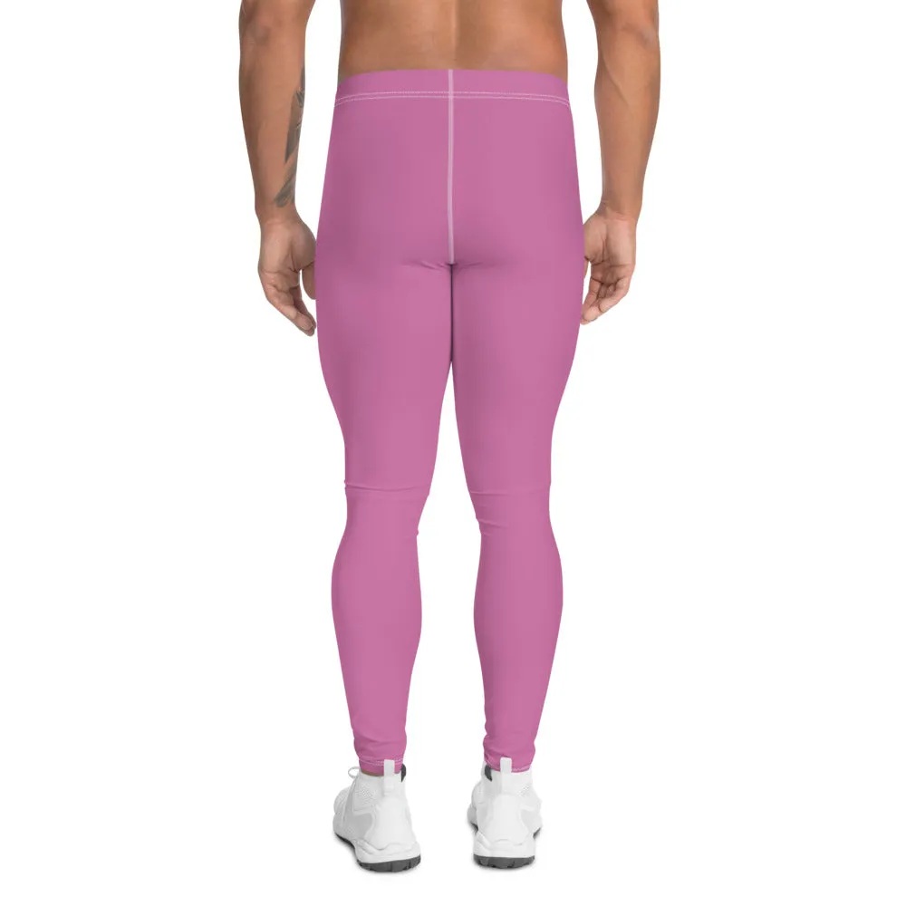 Cute Pink Men's Leggings, Modern Pastel Solid Color Meggings Run Tights-Made in USA/EU