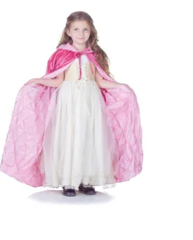 Dark Pink Panne Velvet Costume Cape Child: Light Pink Pintuck Lining