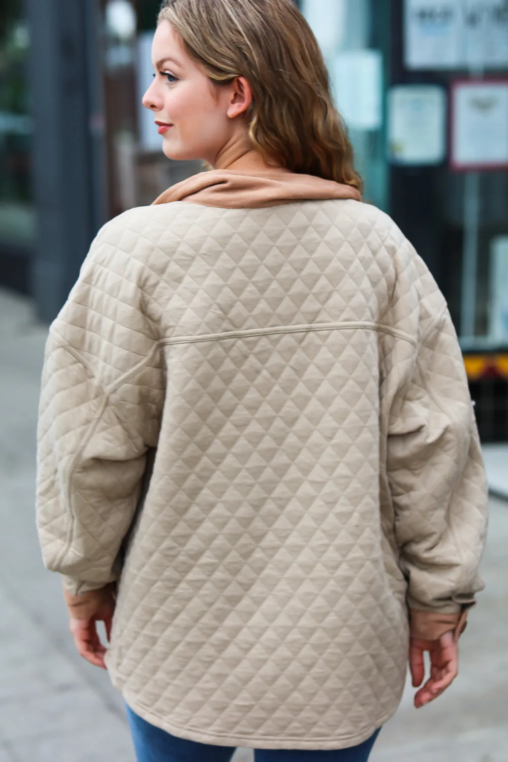 Eyes On You Taupe Quilted Knit Button Down Shacket (Open Pack)