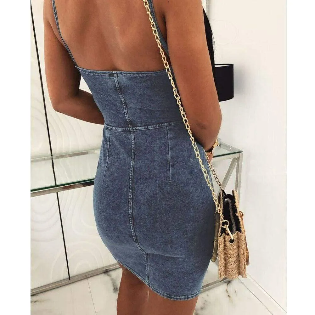 FashionSierra - New Women's Denim Bodycon Bandage Short Mini Dress Sexy Ladies Sleeveless Summer Cocktail Club Holiday Sundress