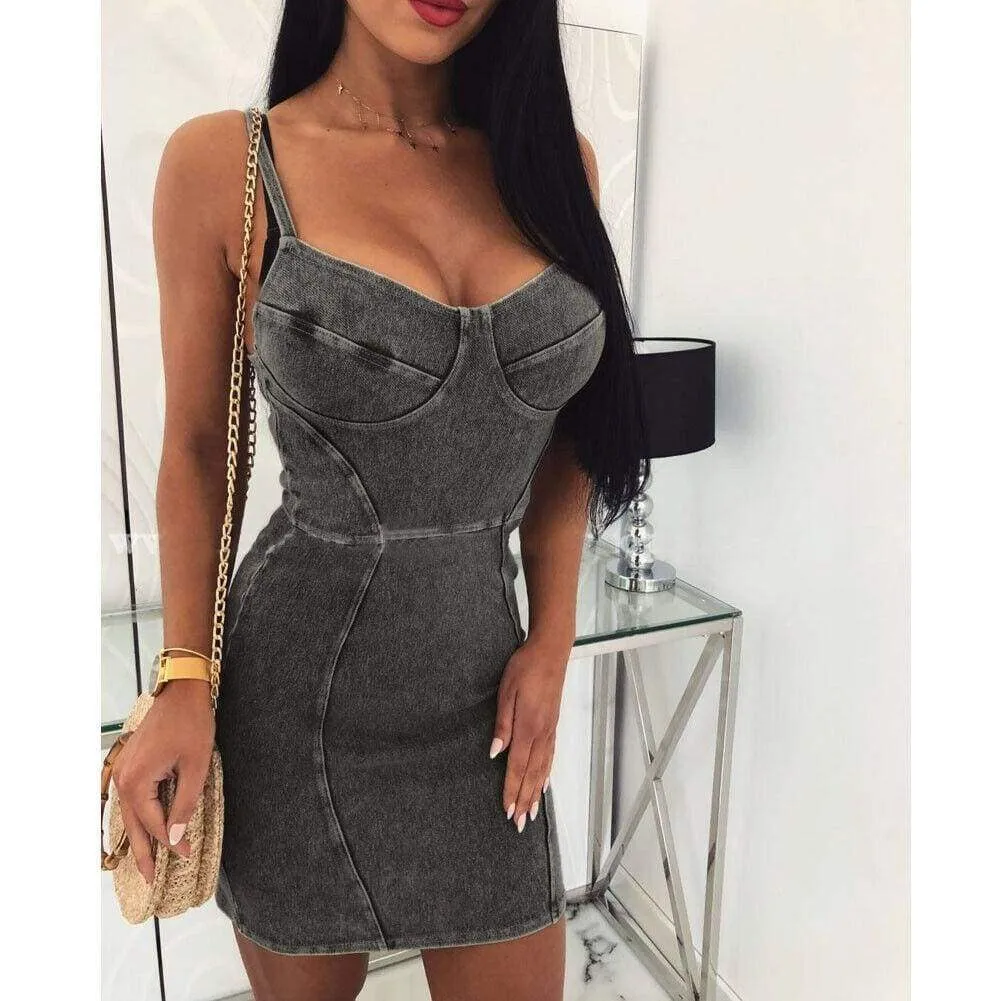 FashionSierra - New Women's Denim Bodycon Bandage Short Mini Dress Sexy Ladies Sleeveless Summer Cocktail Club Holiday Sundress