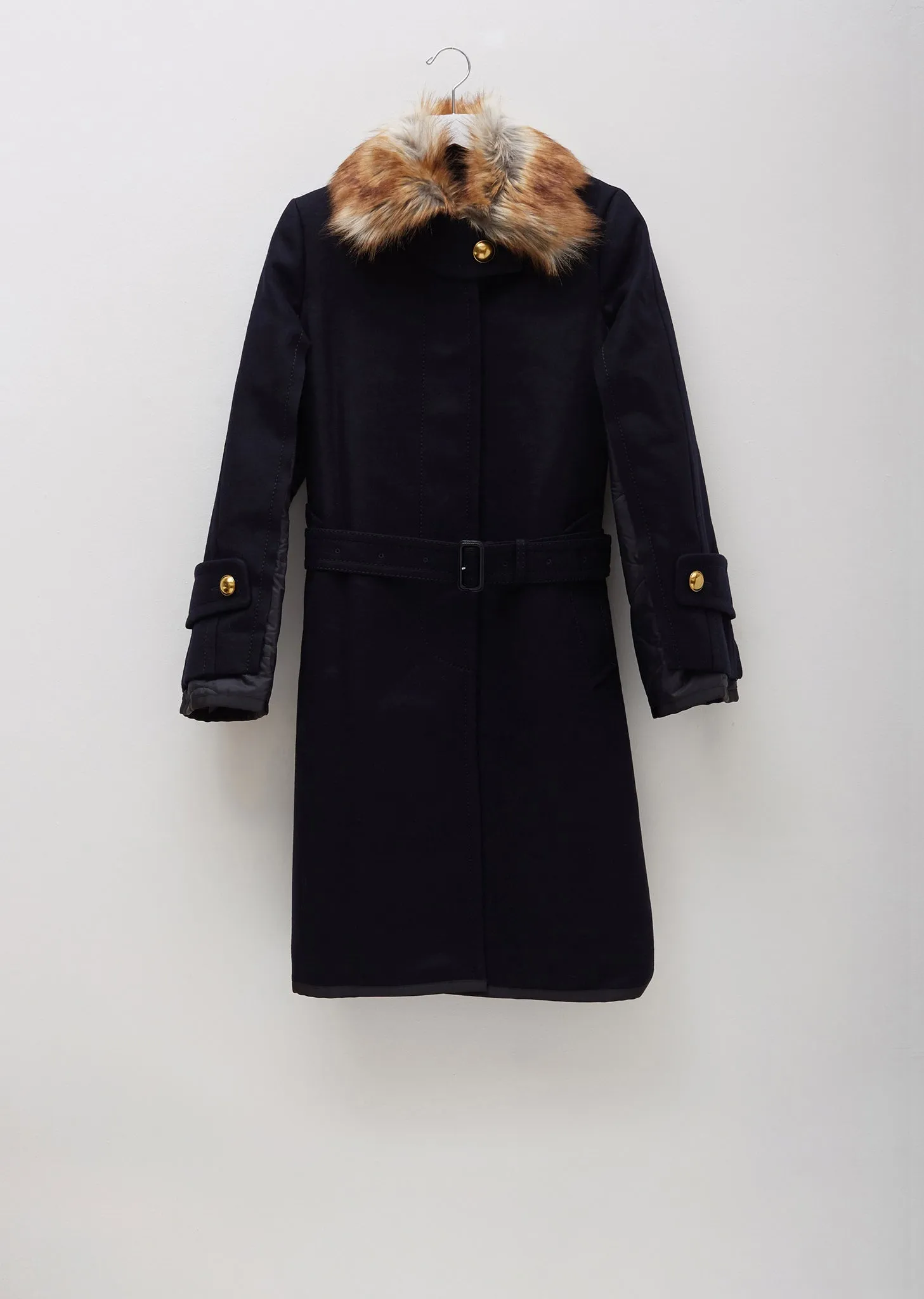 Faux Fur Trimmed Melton Wool Combo Coat