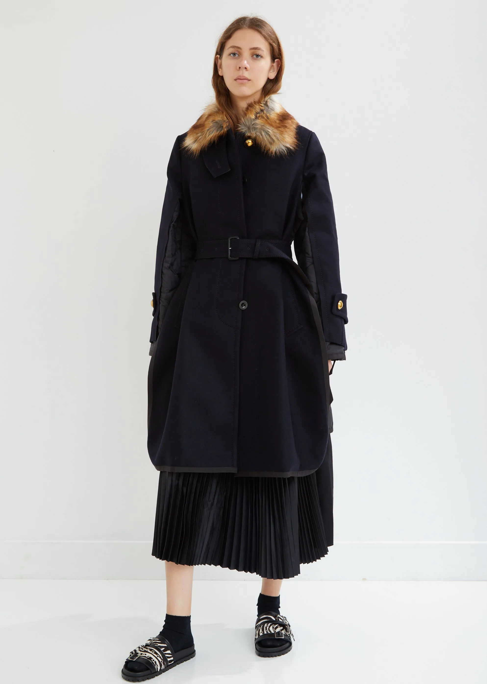 Faux Fur Trimmed Melton Wool Combo Coat