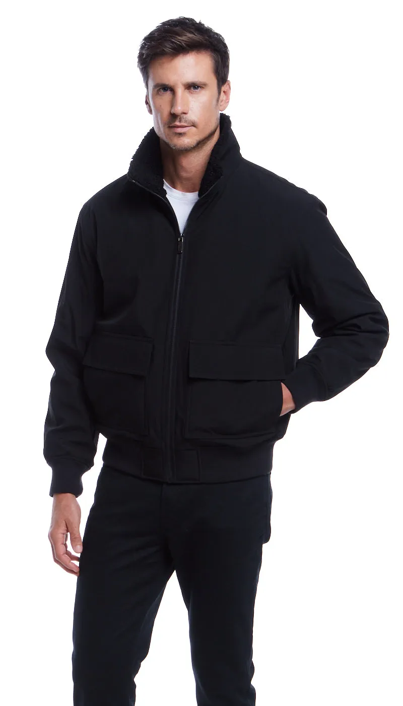 FLEX TECH BOMBER WITH FAUX FUR TRIM