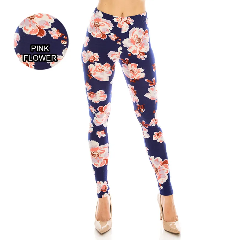 Floral Patterned Ultra Soft Leggings (Regular/Plus Size)