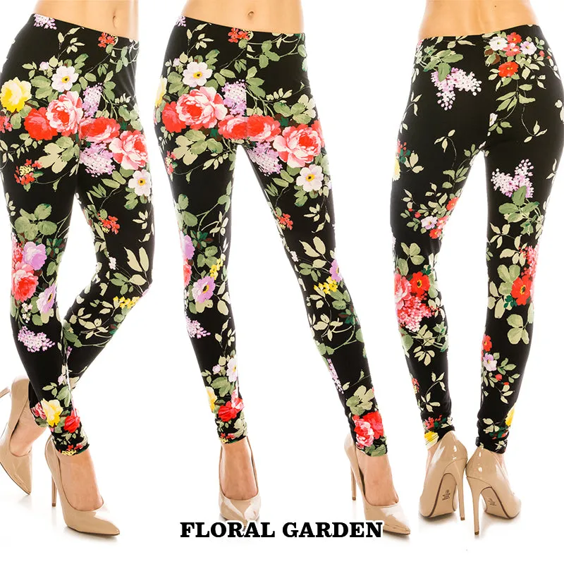 Floral Patterned Ultra Soft Leggings (Regular/Plus Size)