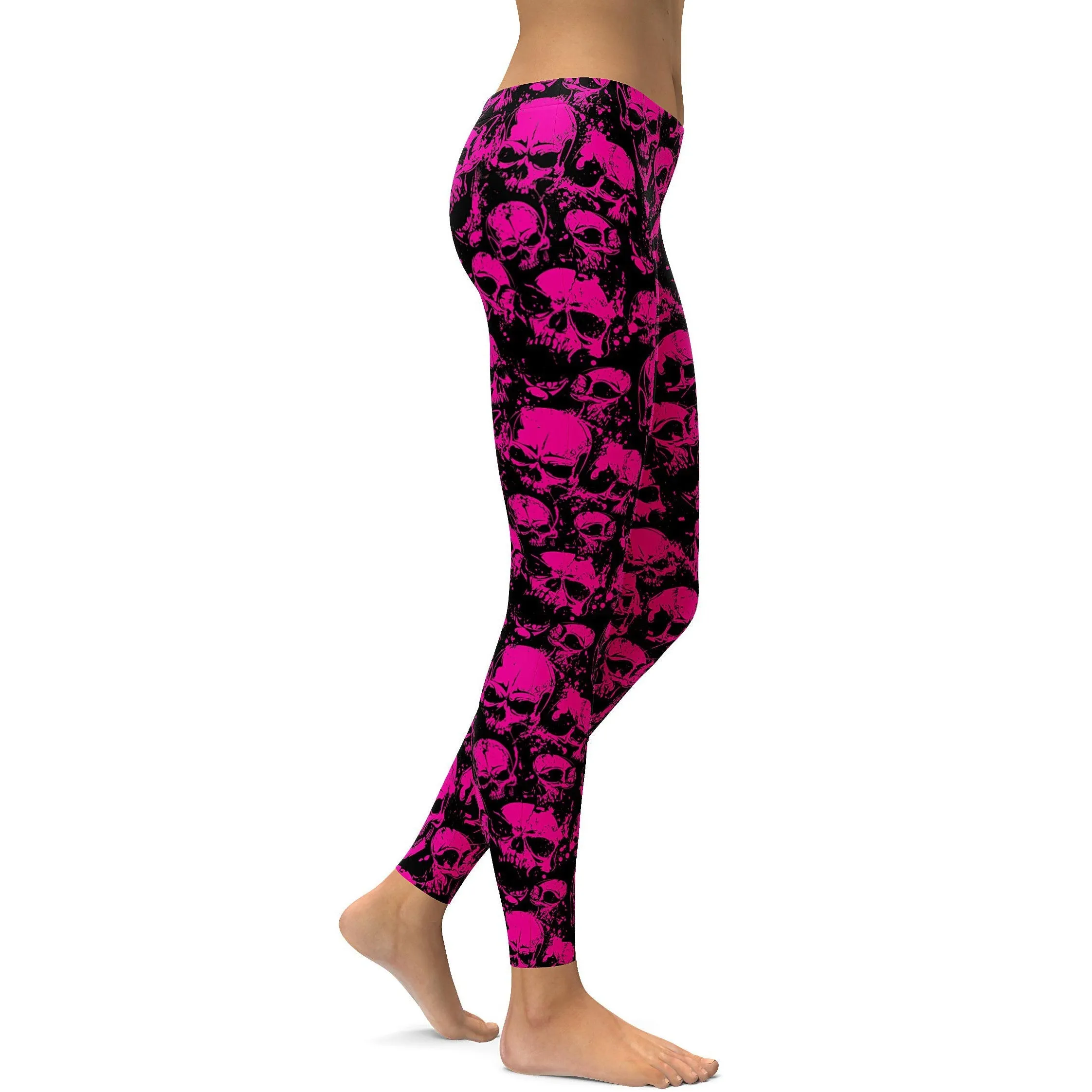 Fluro Pink Skull Leggings