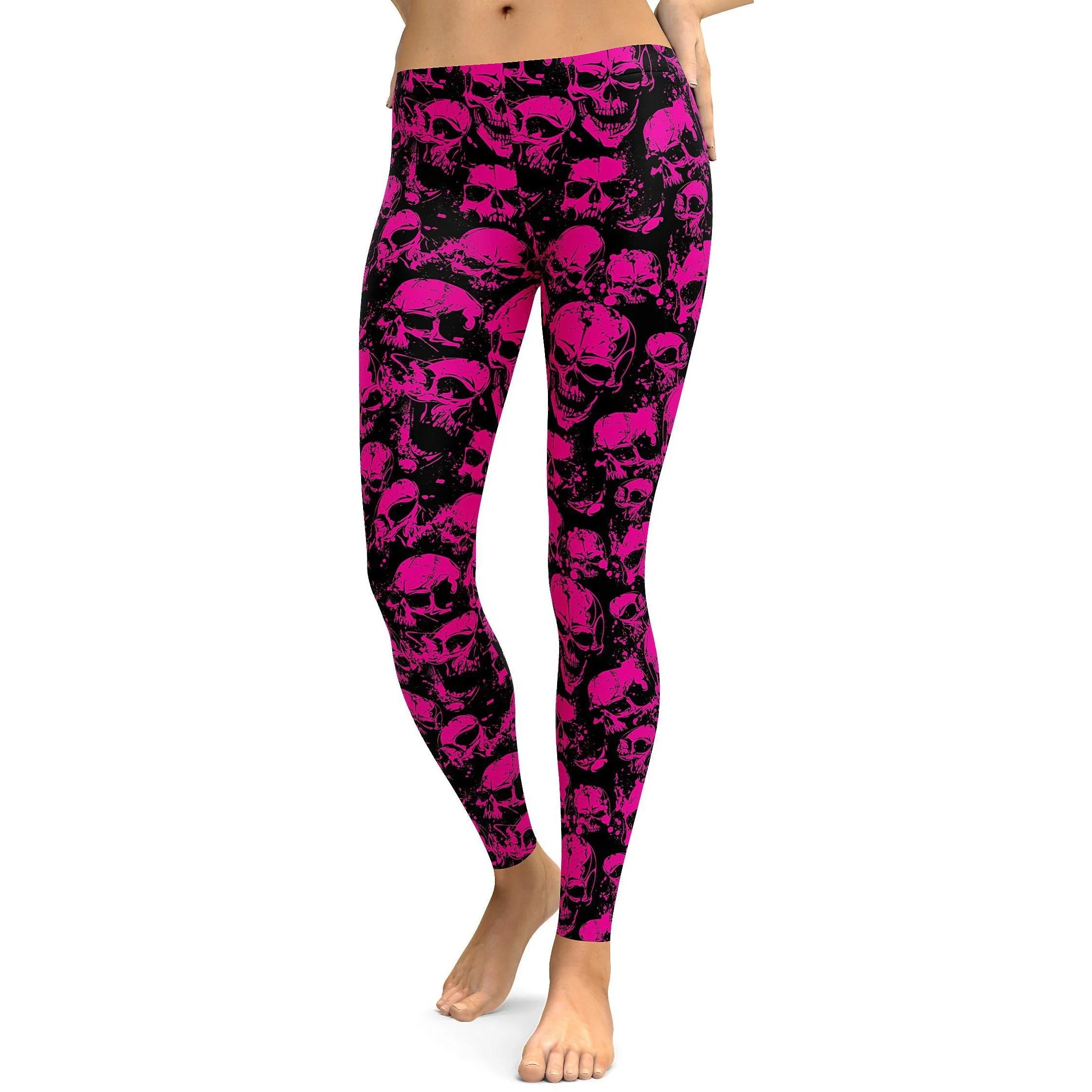 Fluro Pink Skull Leggings