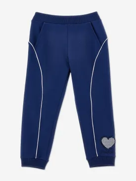 Girls Contrast Piping Joggers in Blue