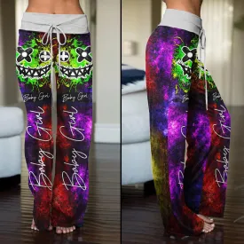 Green Purple Horror Little Smile High-waisted Wide Leg Pants