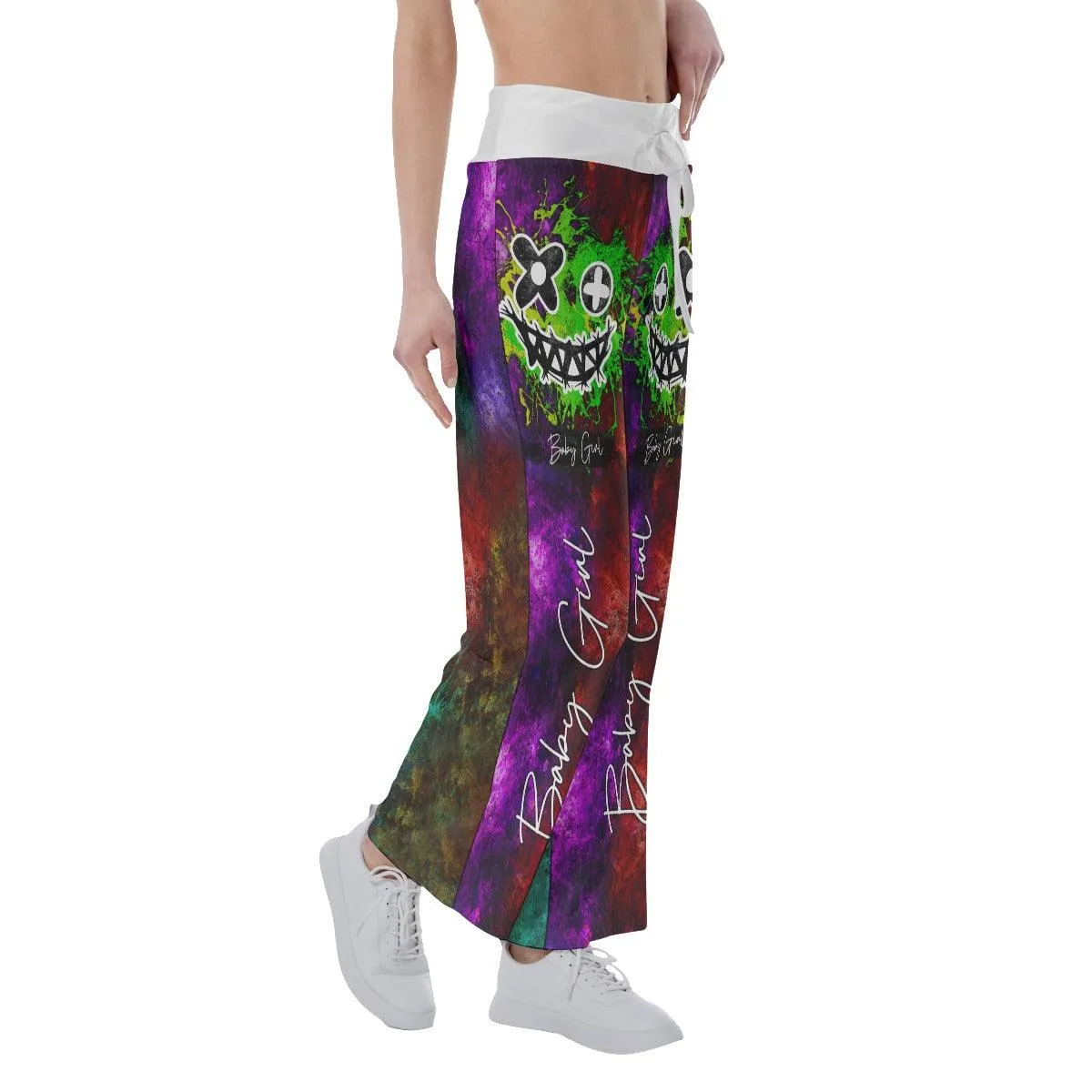 Green Purple Horror Little Smile High-waisted Wide Leg Pants