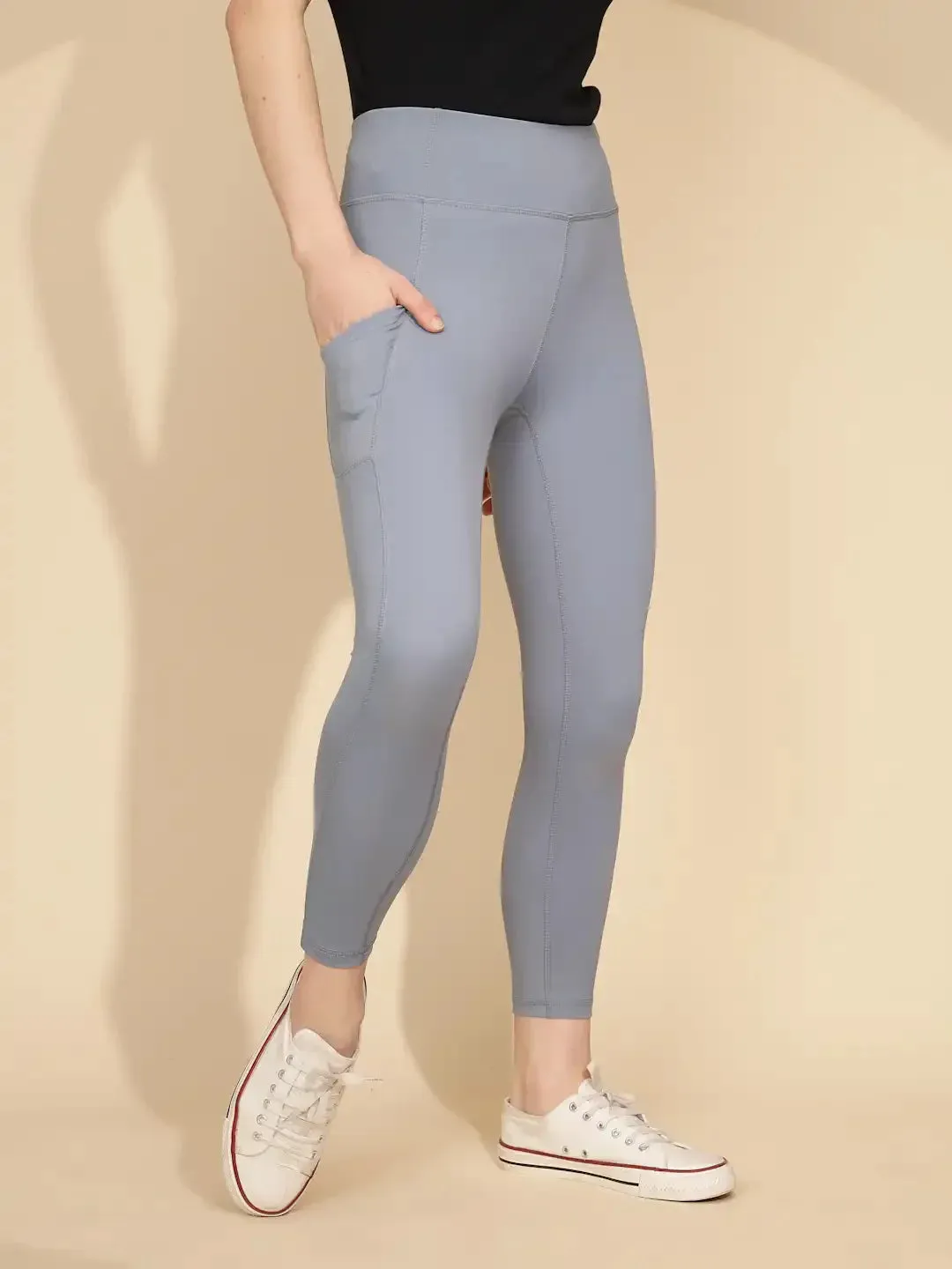 Grey Polycotton Skinny Fit Legging For Women