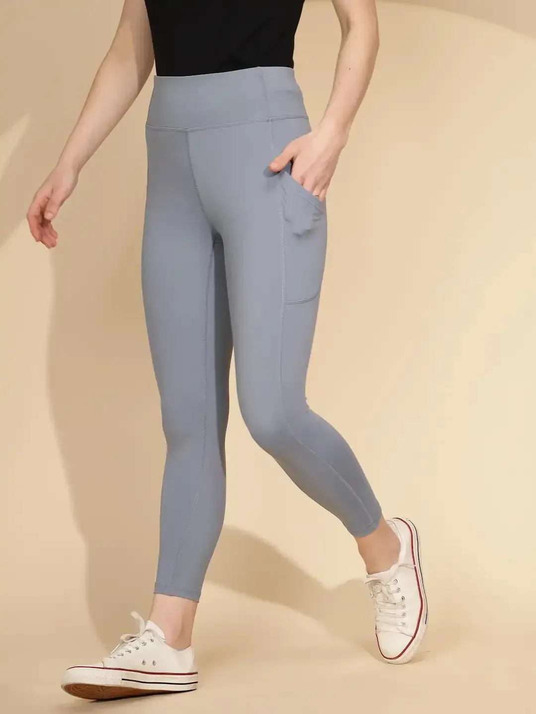 Grey Polycotton Skinny Fit Legging For Women