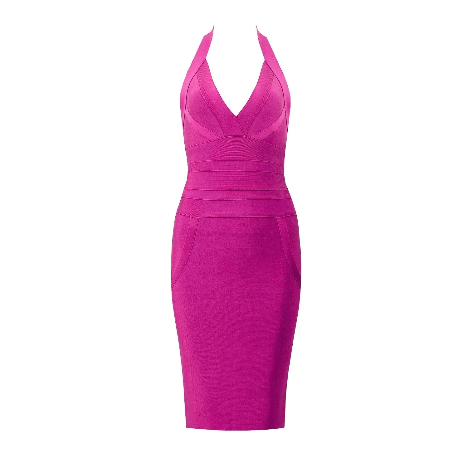 Halter Neck V-Neck Tigher Wrap Hip Sexy Party Bandage Dress Knee Length