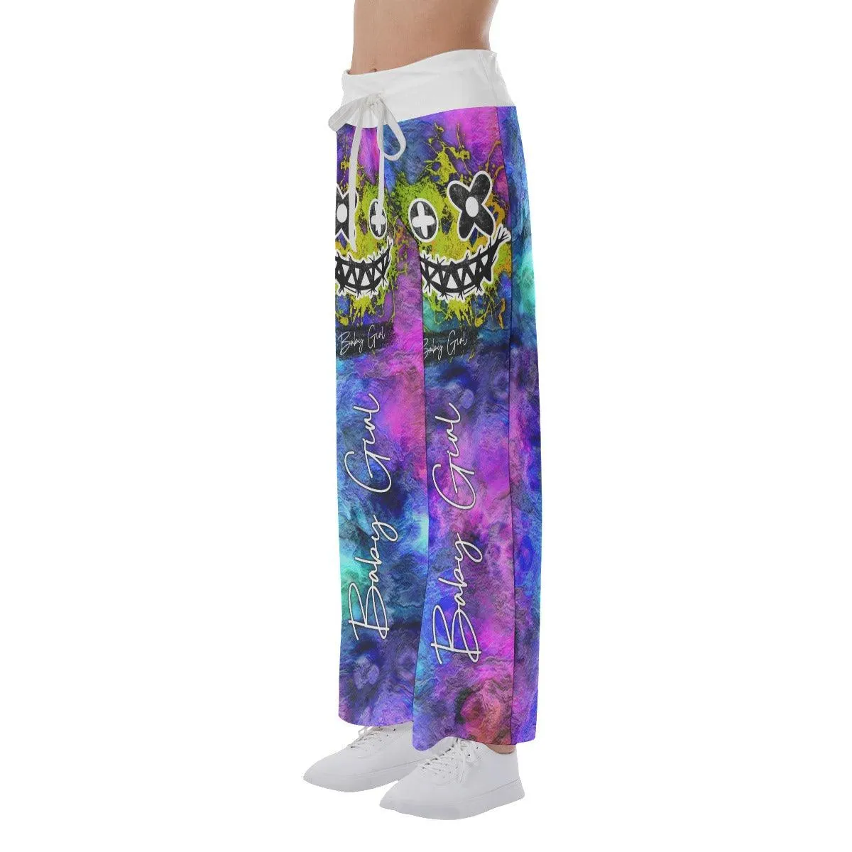 Healing Rainbow Skull Smile High-waisted Wide Leg Pants